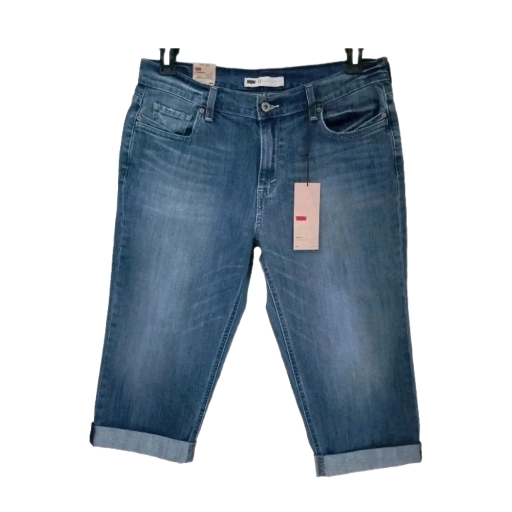 New Levi's 515 Stretch Capri Jeans Womens 12 Cropped Capris Cuffed Medium Wash